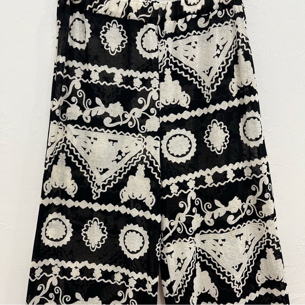 Lulus Wide Leg Pants Womens Small Black White Good Boho Geometric Floral Print - Picture 10 of 12